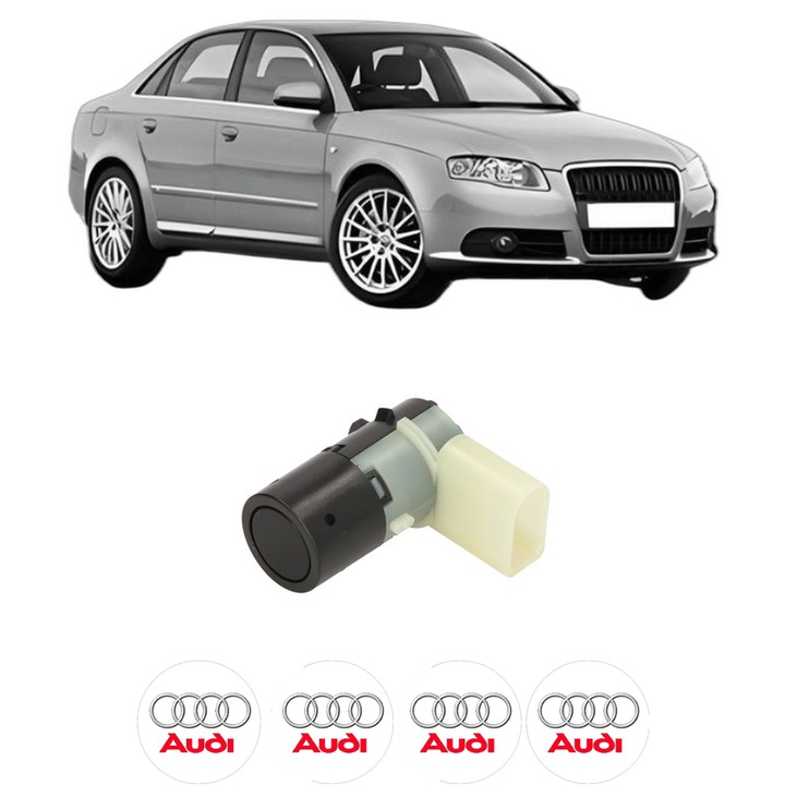 Senzor parcare AUDI A4 B7 (8EC) din 2004-2008, pentru bara Spate Fata, 4 Stickere auto AUDI