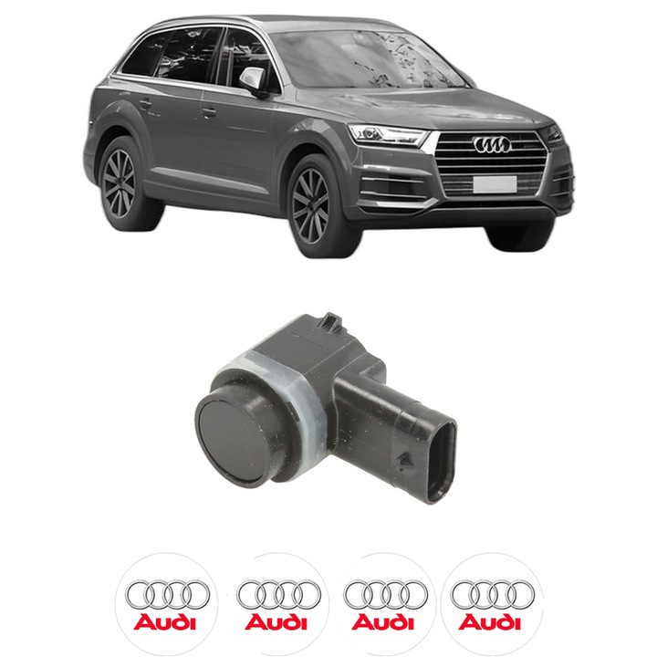 Senzor parcare AUDI Q7 (4MB, 4MG, 4MQ) din 2015-2019, pentru bara Fata, 4 Stickere auto AUDI