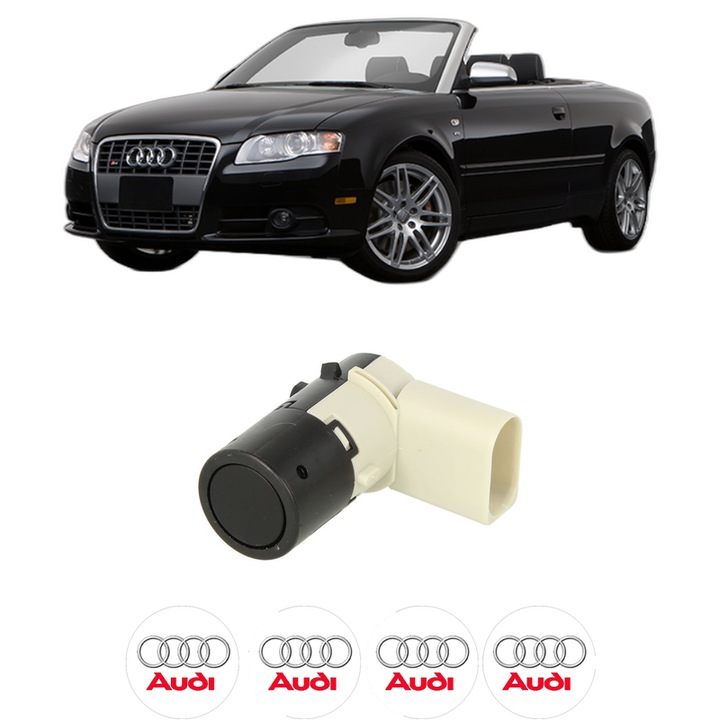 Senzor parcare AUDI A4 B7 Convertible (8HE) din 2006-2009, pentru bara Spate Fata, 4 Stickere auto AUDI
