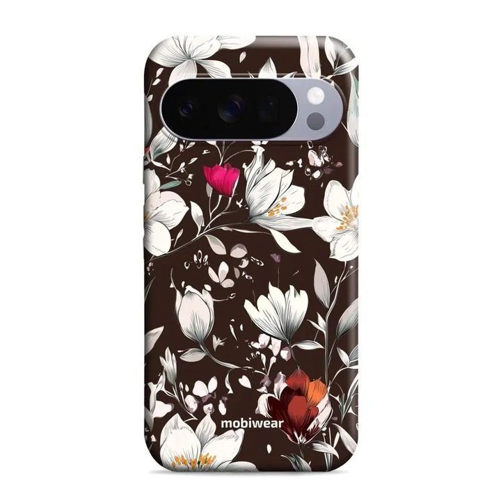 Husa rezistenta Mobiwear Elite Pro pentru Google Pixel 10 Pro, design cu flori, culoare maro, material plastic si TPU, set inclus.