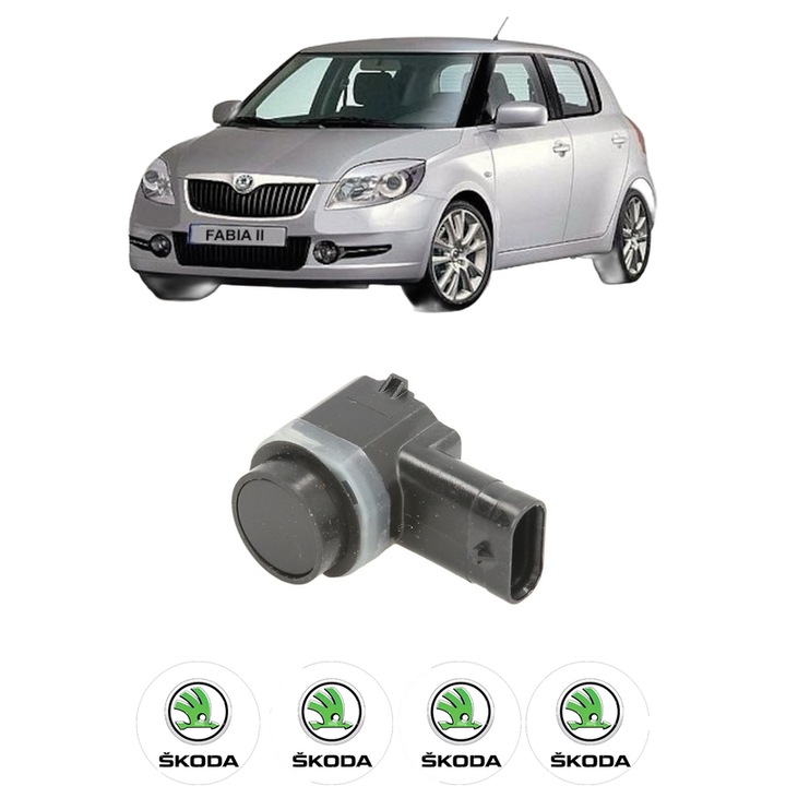 Senzor parcare SKODA FABIA II (542) din 2006-2014, pentru bara Fata, 4 Stickere auto SKODA