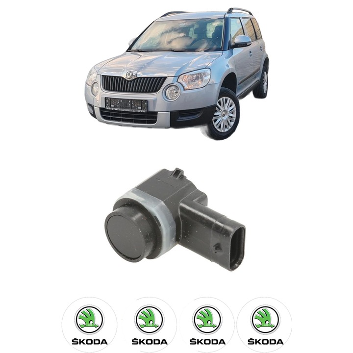 Senzor parcare SKODA YETI (5L) din 2009-2017, pentru bara Fata, 4 Stickere auto SKODA