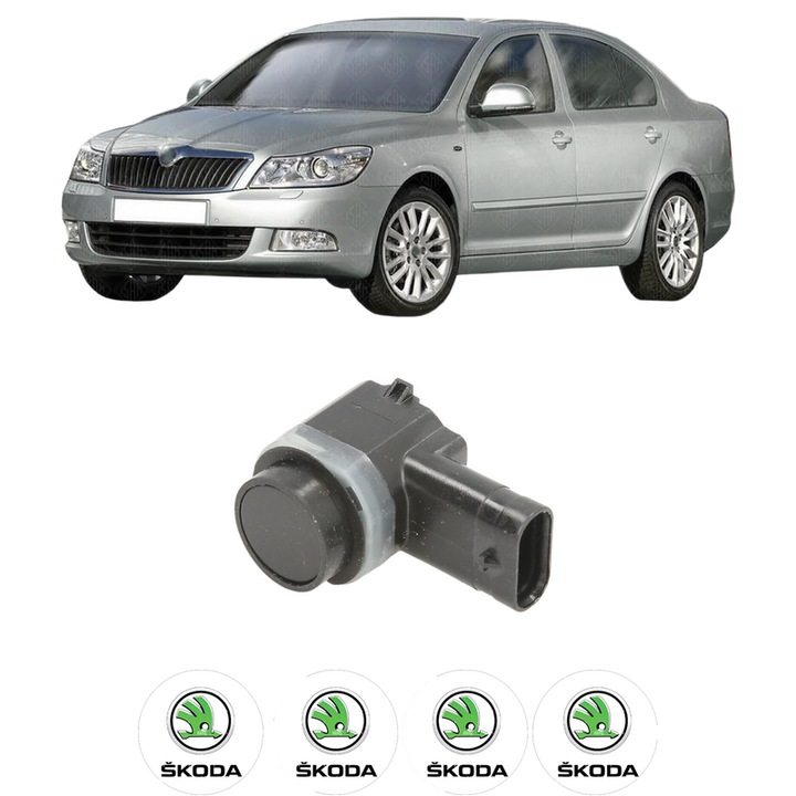Senzor parcare SKODA OCTAVIA II (1Z3) din 2004-2013, pentru bara Fata, 4 Stickere auto SKODA