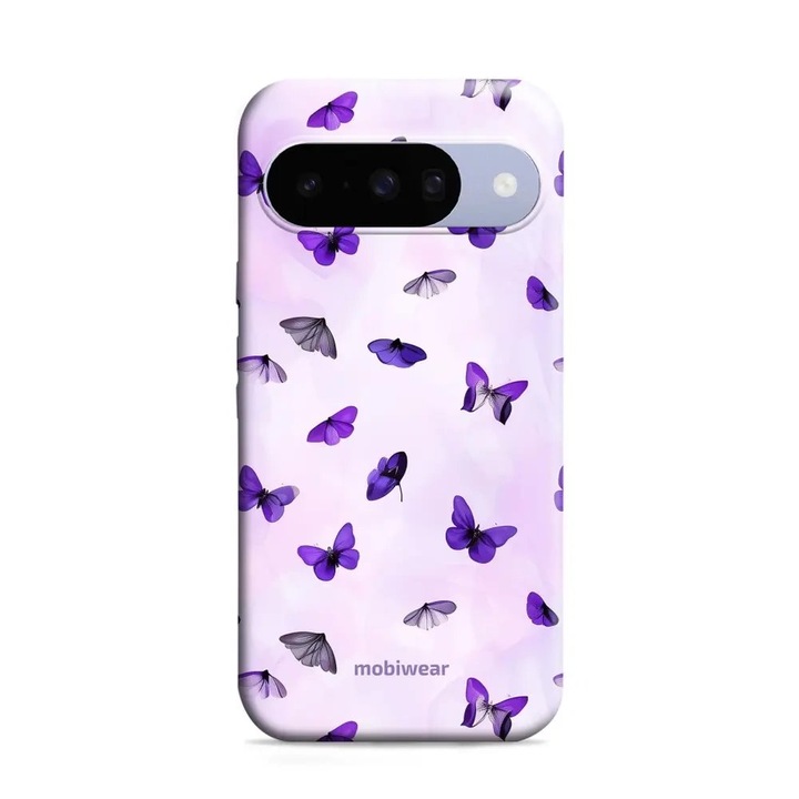 Husa rezistenta Mobiwear Elite Pro set pentru Google Pixel 10, fialovi motylci, plastic si TPU silicon