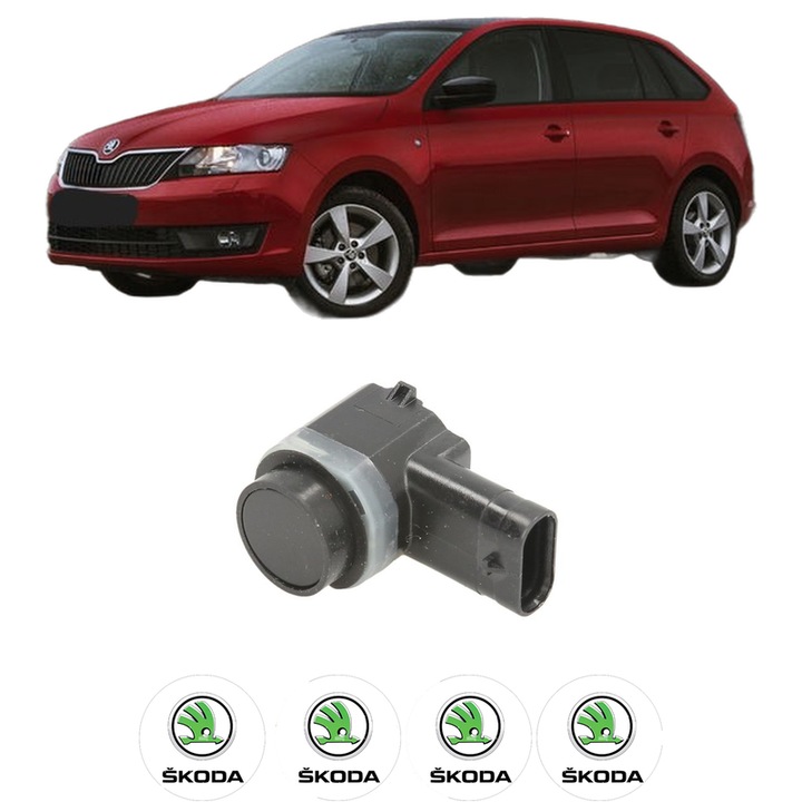 Senzor parcare SKODA RAPID Spaceback (NH1) din 2012-2019, pentru bara Fata, 4 Stickere auto SKODA