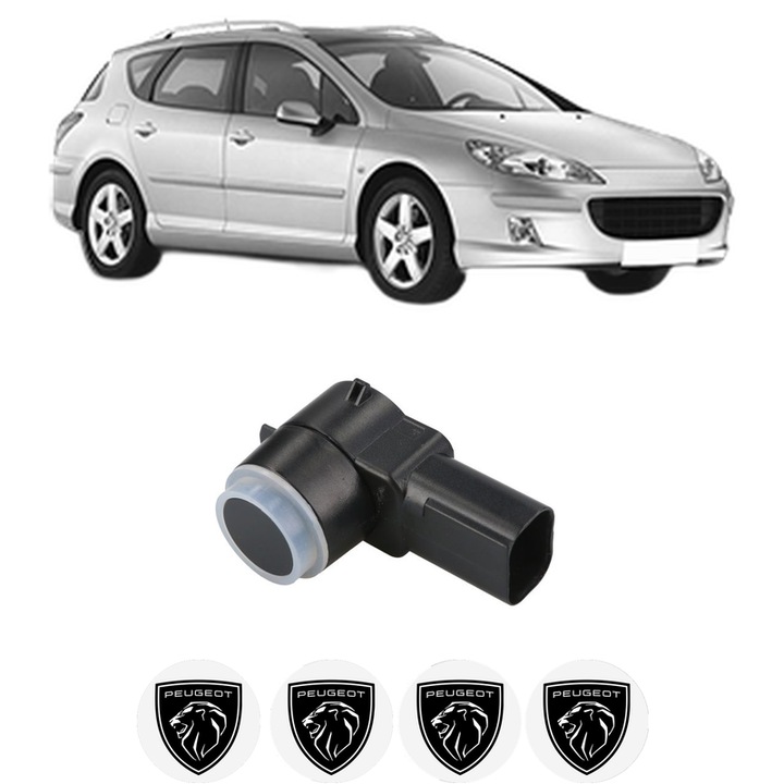 Senzor parcare PEUGEOT 407 SW (6E_, 6D_) din 2004-2010, pentru bara Fata Spate, 4 Stickere auto PEUGEOT