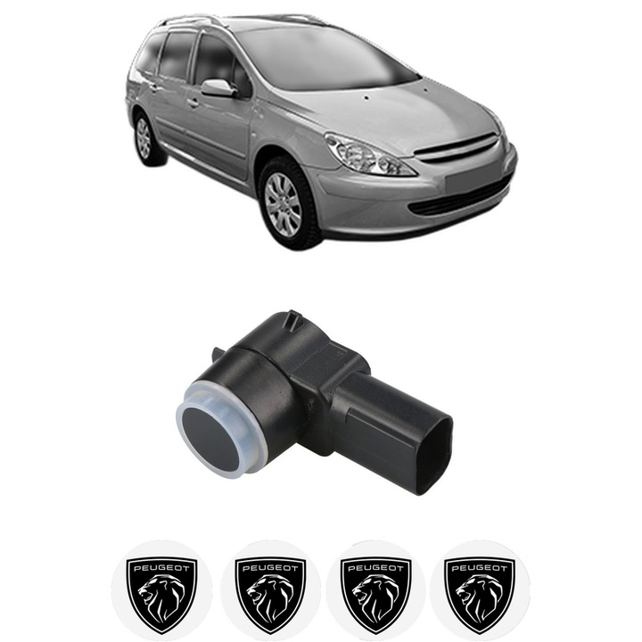 Senzor parcare PEUGEOT 307 SW Estate Van (3E_, 3H_) din 2003-2009, pentru bara Fata Spate, 4 Stickere auto PEUGEOT