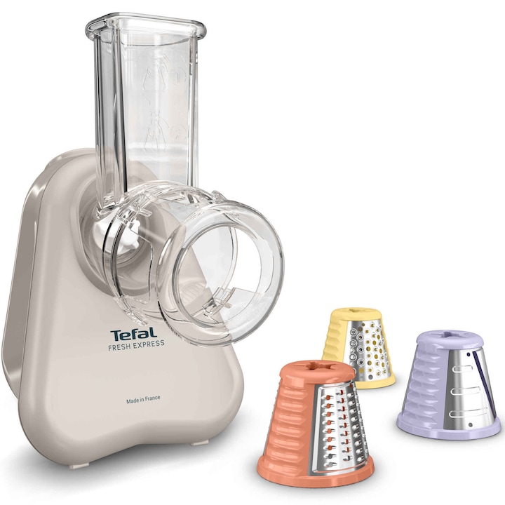 Електрическо ренде Tefal Fresh Express DN8535EO, 150W, 3-in-1 (Нарязване на филийки, настъргване, нарязване на кубчета), Директно сервиране, Сваляеми аксесоари, Подходящо за съдомиялна машина, Компактен дизайн, Сив