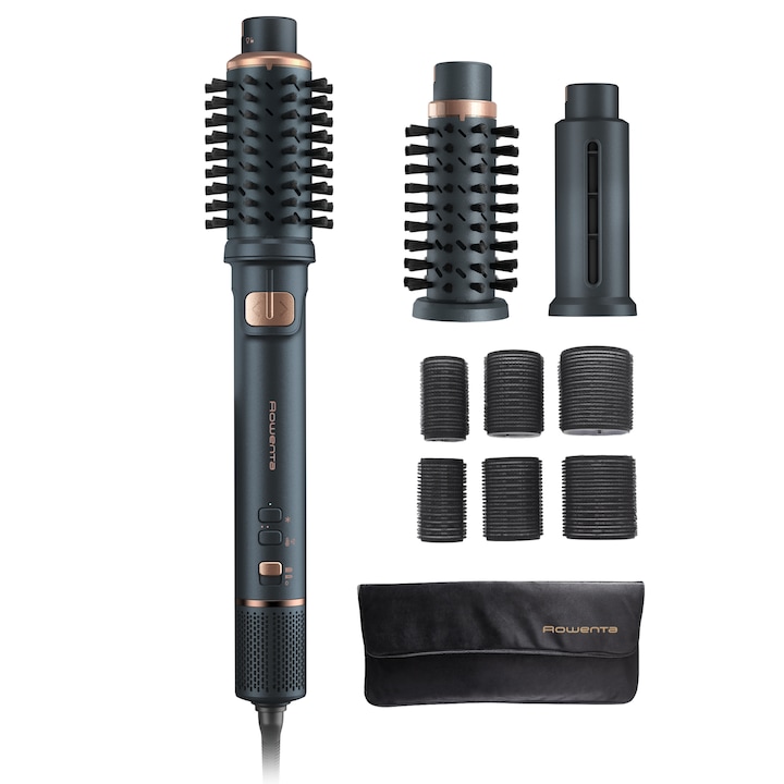 Четка с горещ въздух ROWENTA Air Rotate UB9920E0, Мощен мотор 160 км/ч, 4 степени скорост и температура, Йонен генератор, Керамично покритие, Включени аксесоари, Зелен/Бронз