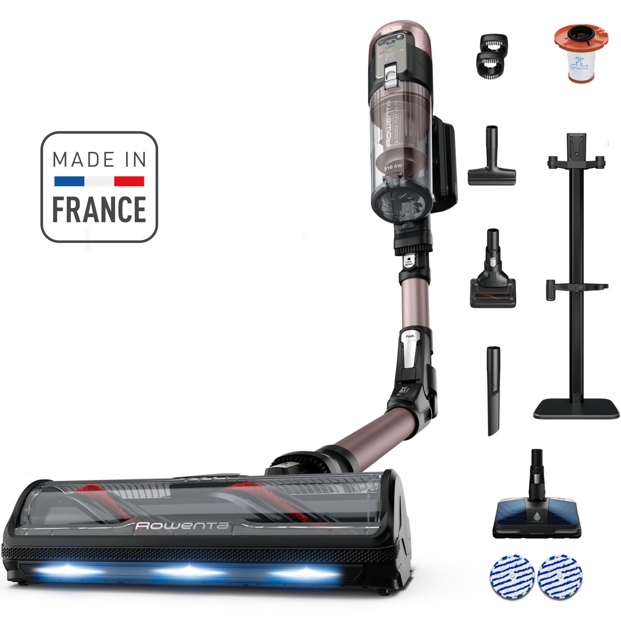 Aspirator vertical Rowenta X-Force Flex 16.60 Aqua RH9CD9E0 cu mop, 780W, autonomie 120 min, filtrare 99.9%, recipient 0.65L, tub flexibil, perie cu tehnologie anti-incurcare & LED