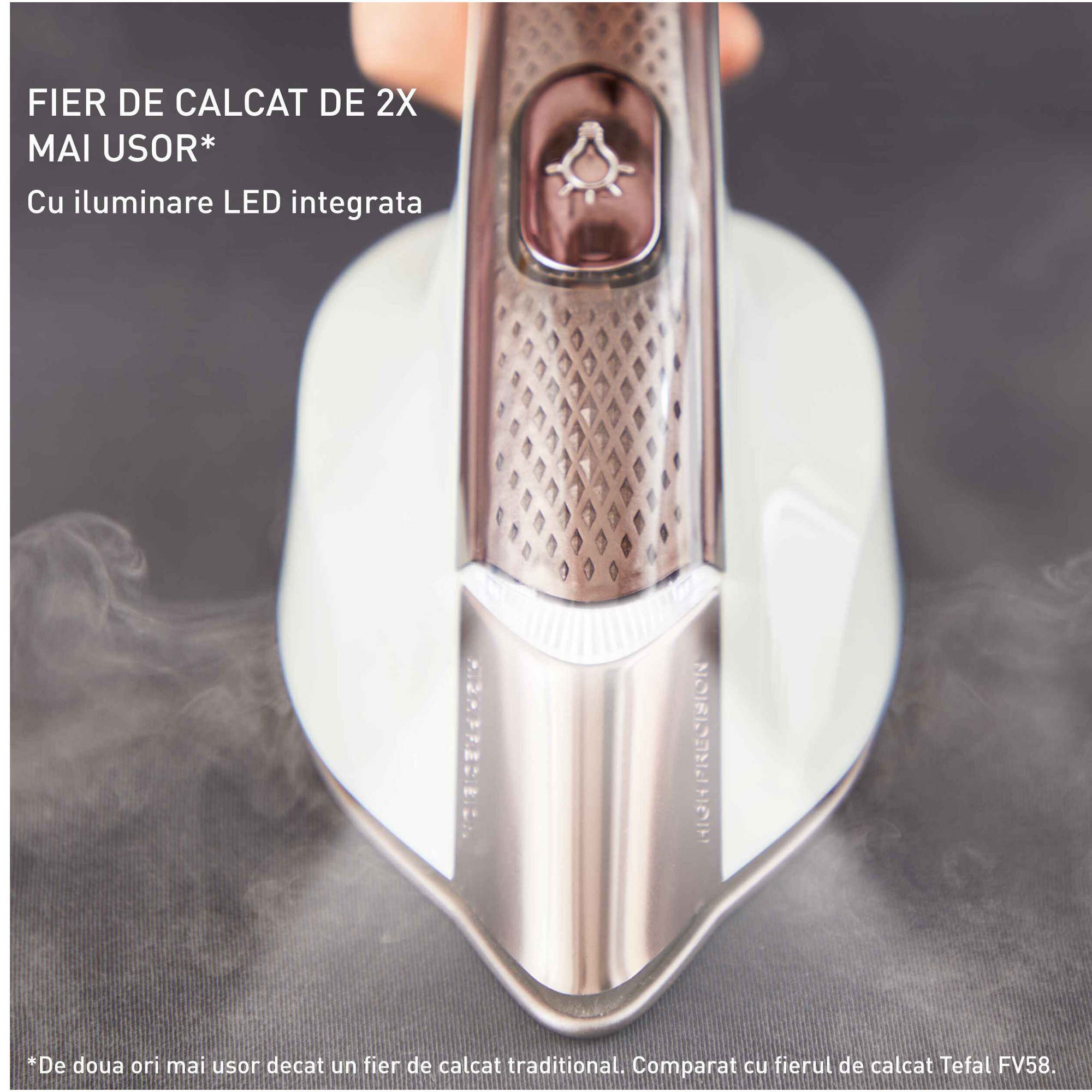 Aparat de calcat vertical cu abur Tefal Ixeo Vision QT1811E0, 2170W, jet de abur 200 g/min, abur variabil 0-80 g/min, 3 trepte de putere, rezervor apa 1.2L, incalzire in 70 sec, oprire automata, iluminare LED, alb & roz