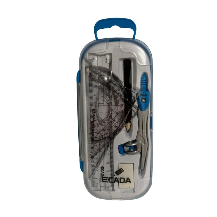 Set instrumente Geometrie Ecada, 8 Piese, Albastru