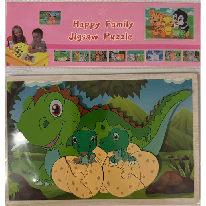 Puzzle din Lemn, Happy Family, Dinozauri
