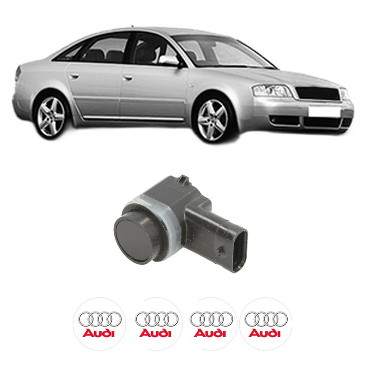 Senzor parcare AUDI A6 C5 (4B2, 4B4) din 1997-2005, pentru bara Fata, 4 Stickere auto AUDI
