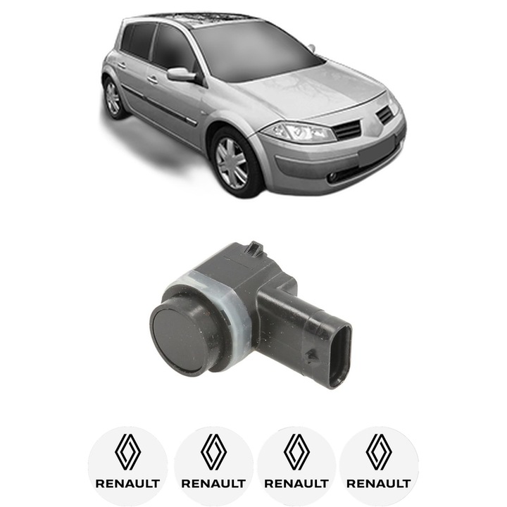 Senzor parcare RENAULT MEGANE II Hatchback Van (KM0/2_) din 2003-2009, pentru bara Fata, 4 Stickere auto RENAULT