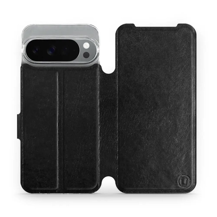 Husa flip Mobiwear pentru Google Pixel 10 Pro XL, neagra, material ecologic, rezistenta la socuri si zgarieturi