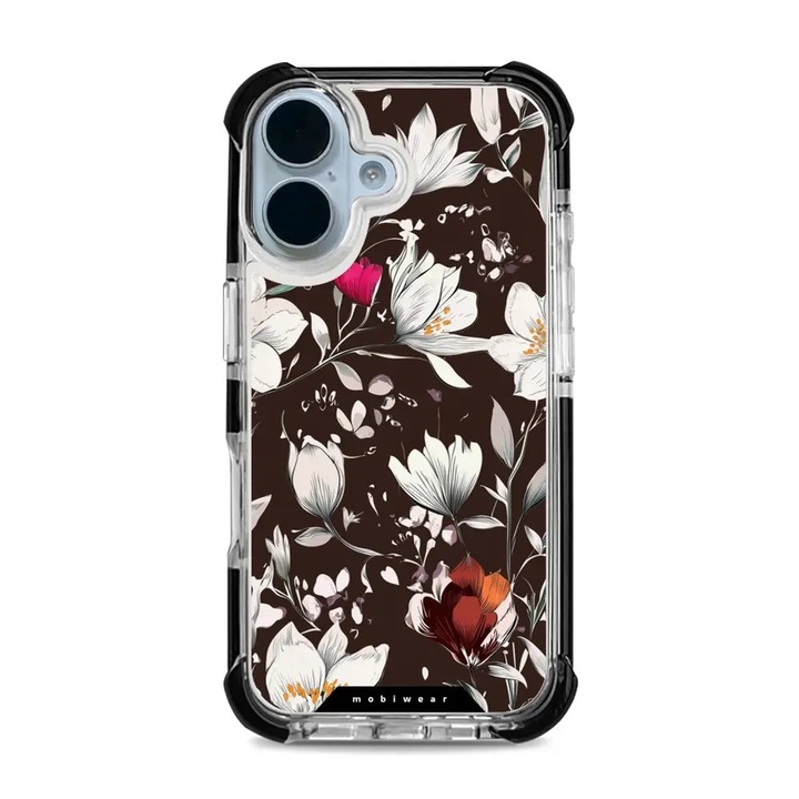 Устойчив калъф Mobiwear Elite Bumper за Apple iPhone 17, MagSafe, дизайн цветя, многоцветен
