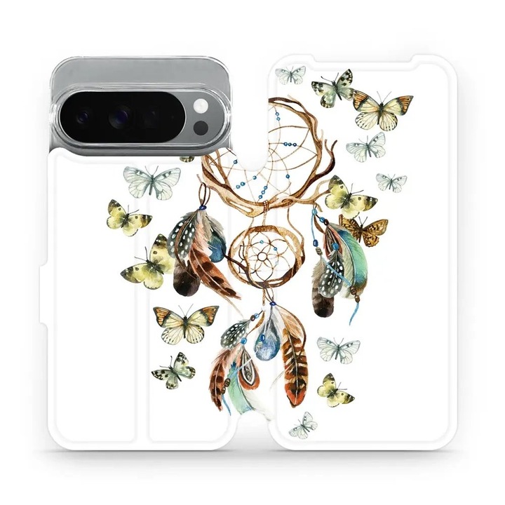 Husa flip Mobiwear pentru Google Pixel 10 Pro XL, design cu animale, rezistenta la socuri si zgarieturi, alb