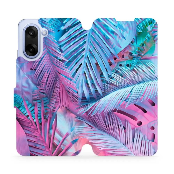 Флип калъф Mobiwear за OnePlus Nord 5, дизайн цветя, виолетов, удароустойчив, 10x15x2см