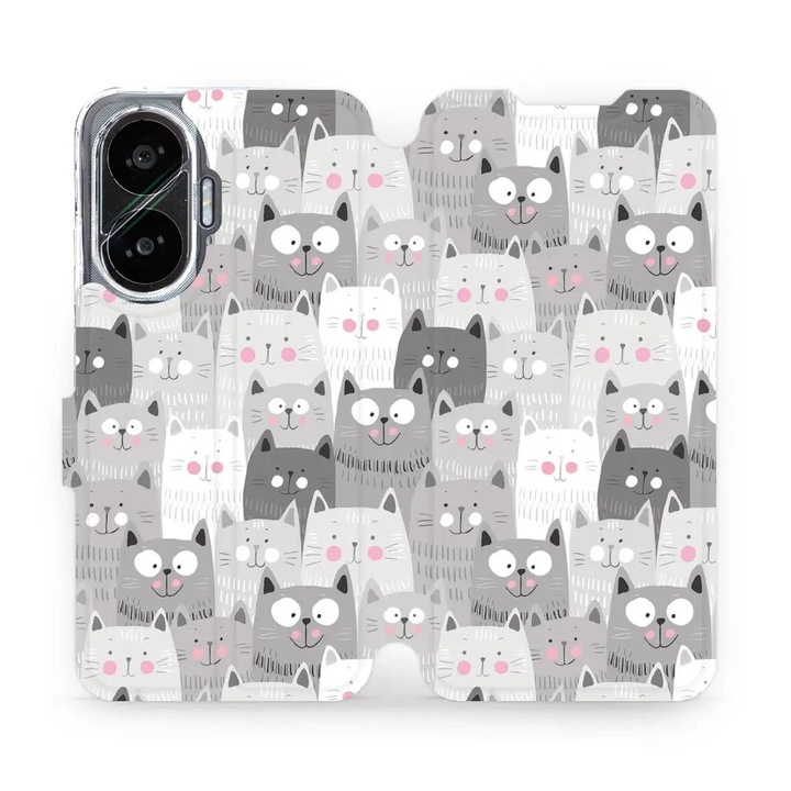 Husa flip Mobiwear pentru Xiaomi Poco F7, design cu pisici, rezistenta la socuri si zgarieturi, multicolor