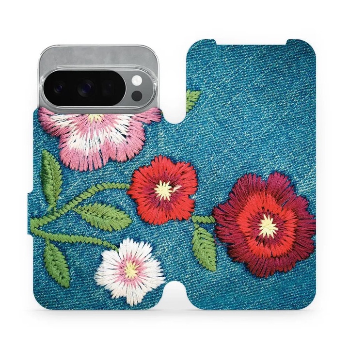 Husa flip Mobiwear pentru Google Pixel 10 Pro, design floral, rezistent la socuri, multicolor