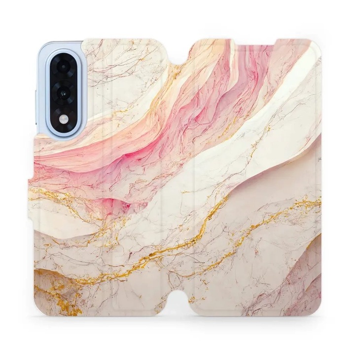 Калъф Mobiwear тип портфейл за OnePlus Nord CE5, розов и златен мрамор, устойчив на удари и драскотини