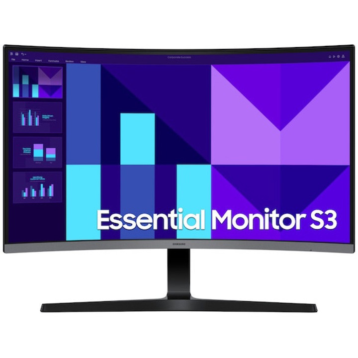 Samsung Essential S39GD 27" VA ívelt LED monitor, FHD (1920 x 1080), 100 Hz, 4ms, HDMI/D-Sub interfész, Eye Saver & Flicker Free mód, VESA, Fekete