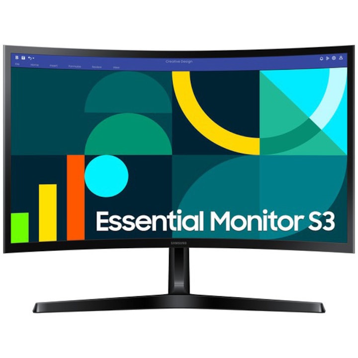 Монитор LED VA Samsung Essential S36GD 24", Извит, FHD (1920 x 1080), 100Hz, 4ms, HDMI/D-Sub интерфейс, Режим Eye Saver & Flicker Free, VESA, Черен
