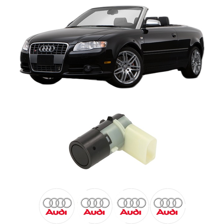 Senzor parcare AUDI A4 B7 Convertible (8HE) din 2006-2009, pentru bara Spate Fata, 4 Stickere auto AUDI