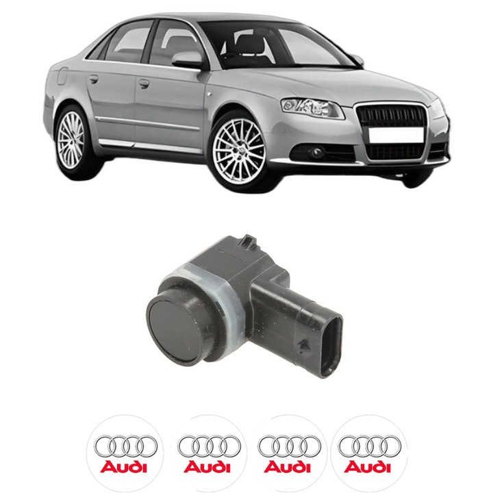 Senzor parcare AUDI A4 B7 (8EC) din 2004-2008, pentru bara Fata, 4 Stickere auto AUDI