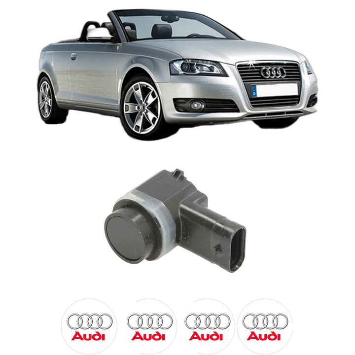Senzor parcare AUDI A3 Convertible (8P7) din 2008-2013, pentru bara Fata, 4 Stickere auto AUDI
