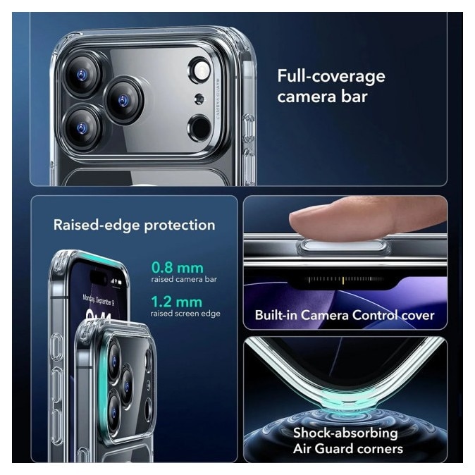 Husa ESR Classic HaloLock Compatibila Cu iPhone 17 Pro Max, Functie MagSafe, Protectie La Camera, Colturi Intarite, Clear