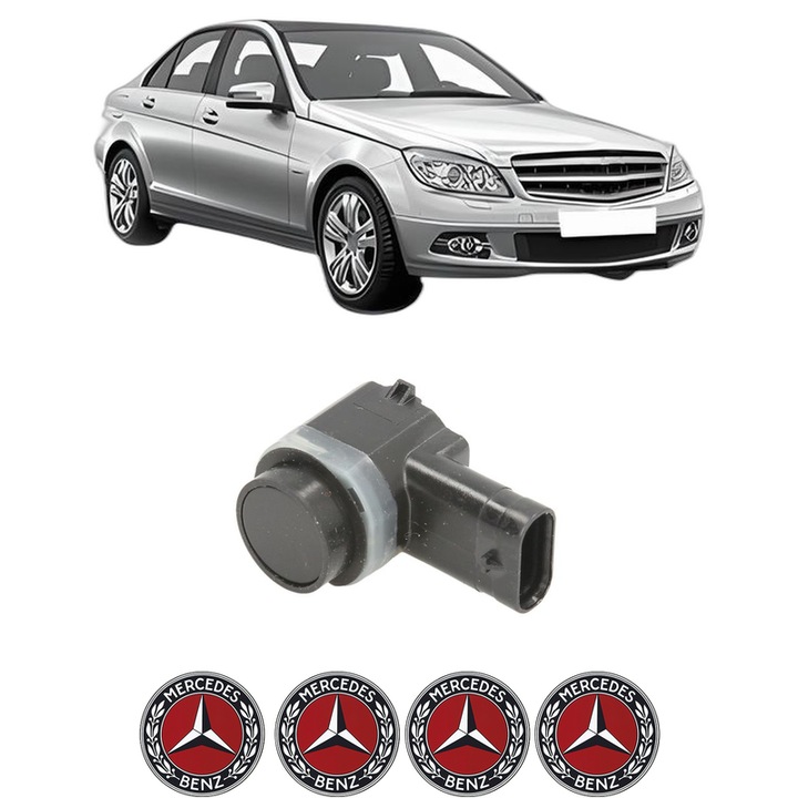 Senzor parcare MERCEDES-BENZ C-CLASS (W204) din 2007-2014, pentru bara Fata, 4 Stickere auto MERCEDES-BENZ