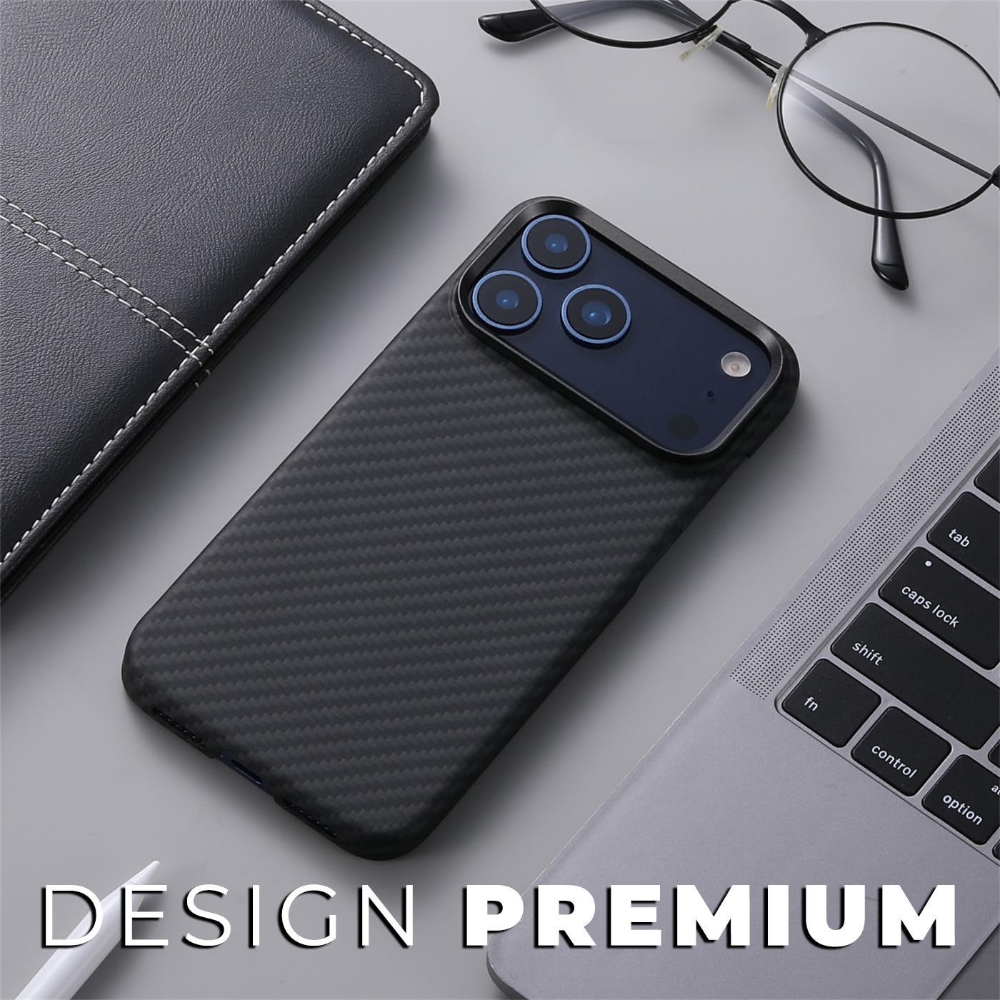 Husa din fibra de aramida/Kevlar pentru iPhone 17 Pro Max Daden®, MagSafe Integrat, Protectie Antisoc, Camera Ultra Safe, Negru