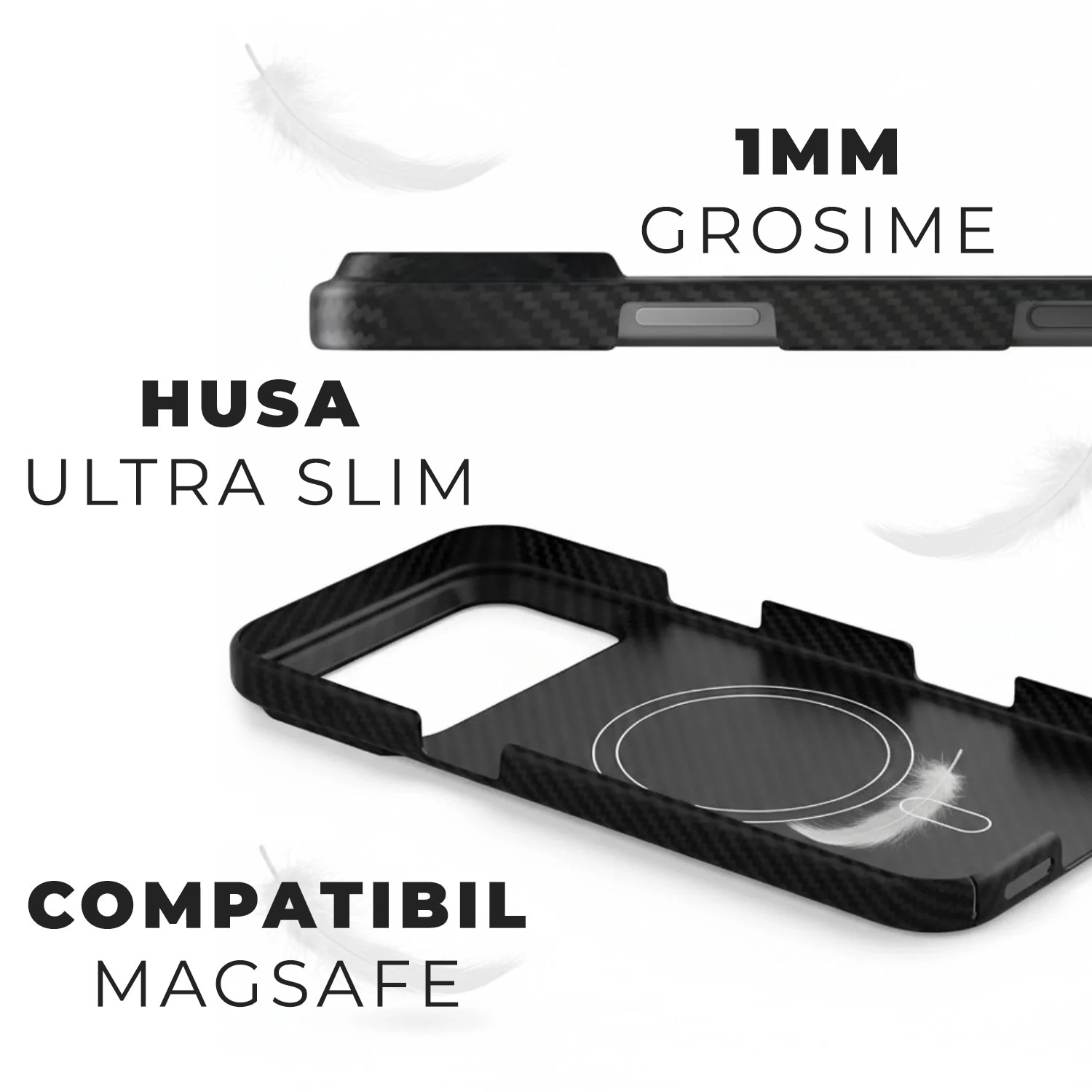Husa din fibra de aramida/Kevlar pentru iPhone 17 Pro Max Daden®, MagSafe Integrat, Protectie Antisoc, Camera Ultra Safe, Negru