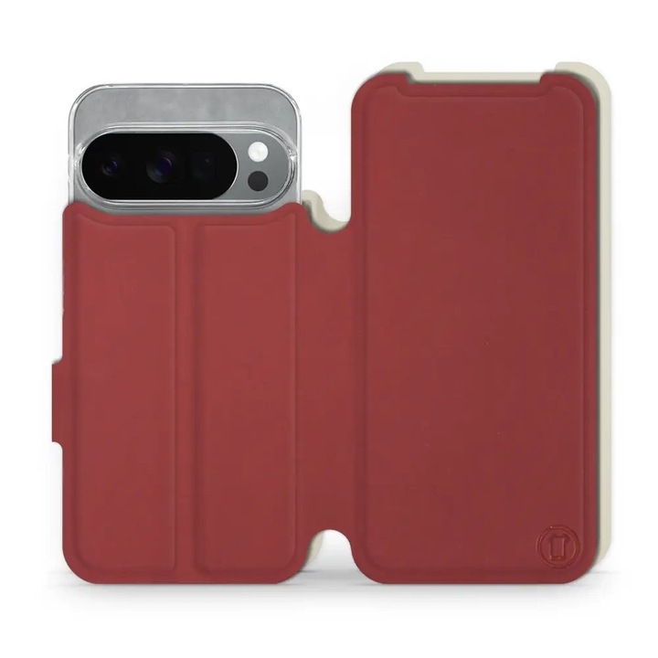 Husa flip Mobiwear pentru Google Pixel 10 Pro, rosie, material Semis + TPU, design elegant, cu suport integrat