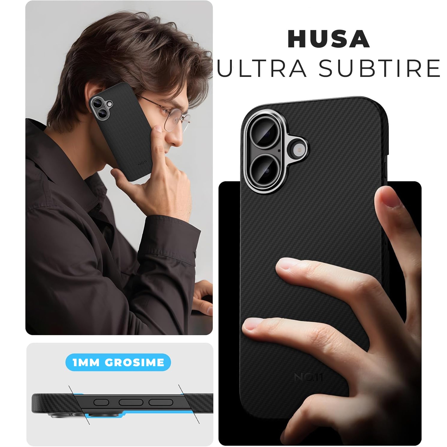 Husa din fibra de aramida/Kevlar pentru iPhone 17 Daden®, MagSafe Integrat, Protectie Antisoc, Camera Ultra Safe, Negru