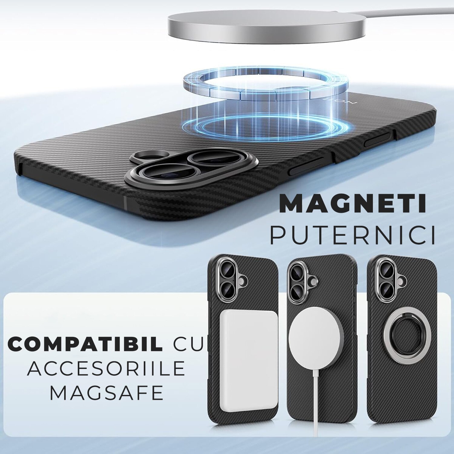 Husa din fibra de aramida/Kevlar pentru iPhone 17 Daden®, MagSafe Integrat, Protectie Antisoc, Camera Ultra Safe, Negru