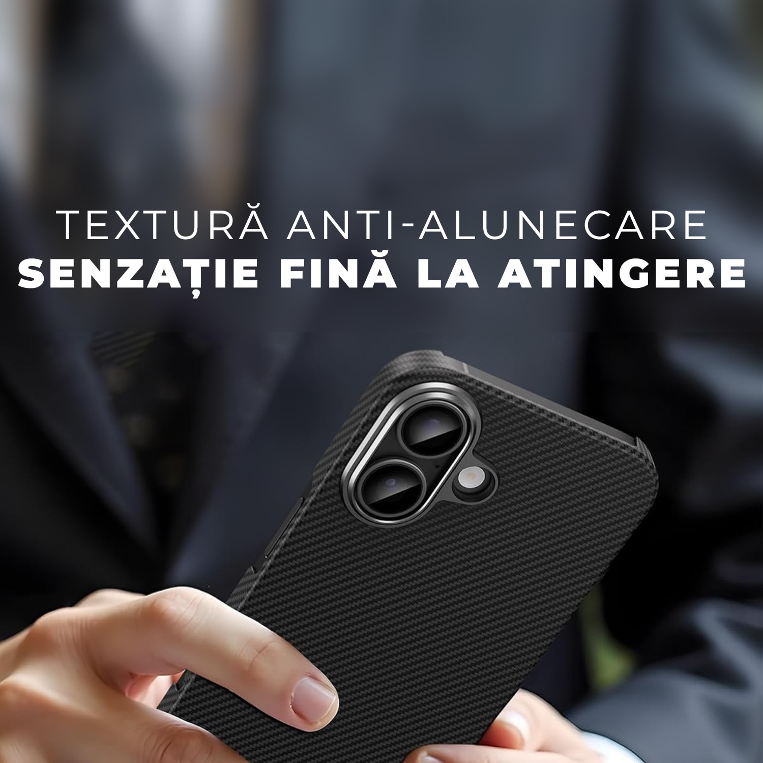 Husa din fibra de aramida/Kevlar pentru iPhone 17 Daden®, MagSafe Integrat, Protectie Antisoc, Camera Ultra Safe, Negru