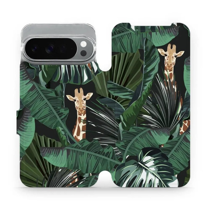 Husa flip Mobiwear pentru Google Pixel 10 Pro XL, design cu animale, rezistenta la socuri si zgarieturi, multicolor