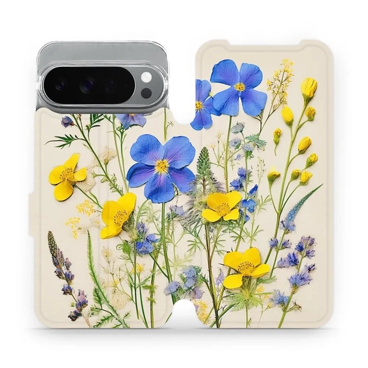 Husa flip Mobiwear pentru Google Pixel 10 Pro XL, design flori, rezistenta la socuri si zgarieturi, multicolor