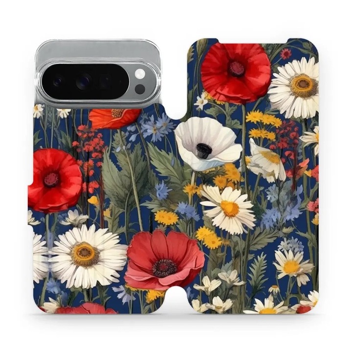 Husa flip Mobiwear pentru Google Pixel 10 Pro XL, design floral, rezistent la socuri si zgarieturi, multicolor