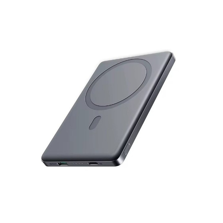 Mágneses vezeték nélküli töltő JOYROOM JR-PBM08, 5000mAh, szürke, 102x67x9mm