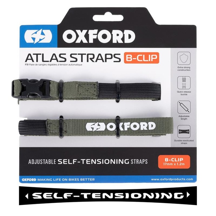 2 db-os OXFORD B-CLIP szállítópánt szett, 17mm x 1.2M, zöld (khaki)
