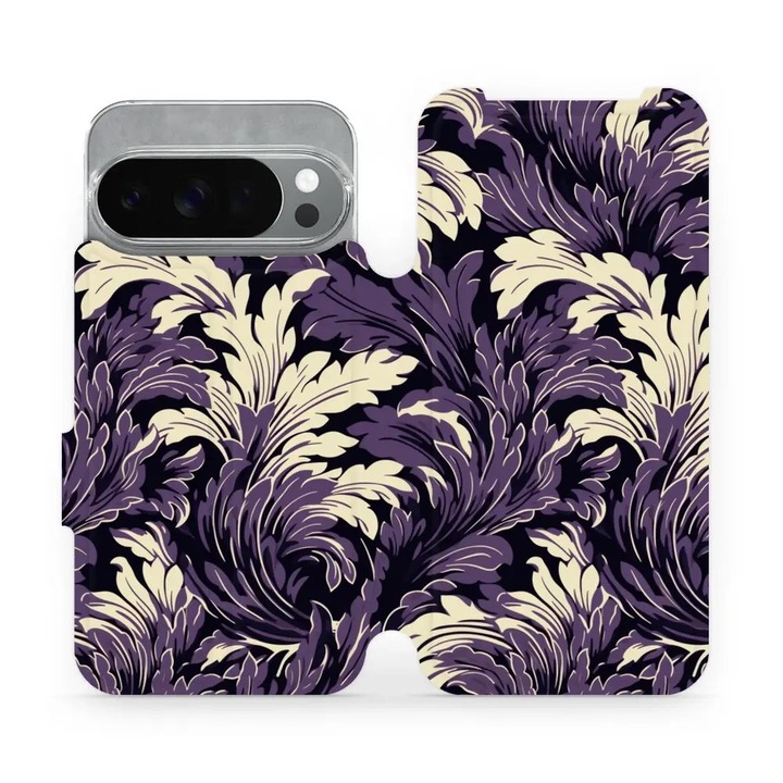 Husa flip Mobiwear pentru Google Pixel 10 Pro, flori, violet, material ecologic