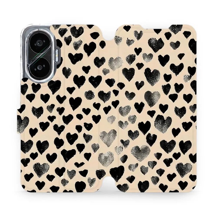 Husa flip Mobiwear pentru Xiaomi Poco F7, design cu inimioare, rezistenta la socuri si zgarieturi, multicolor