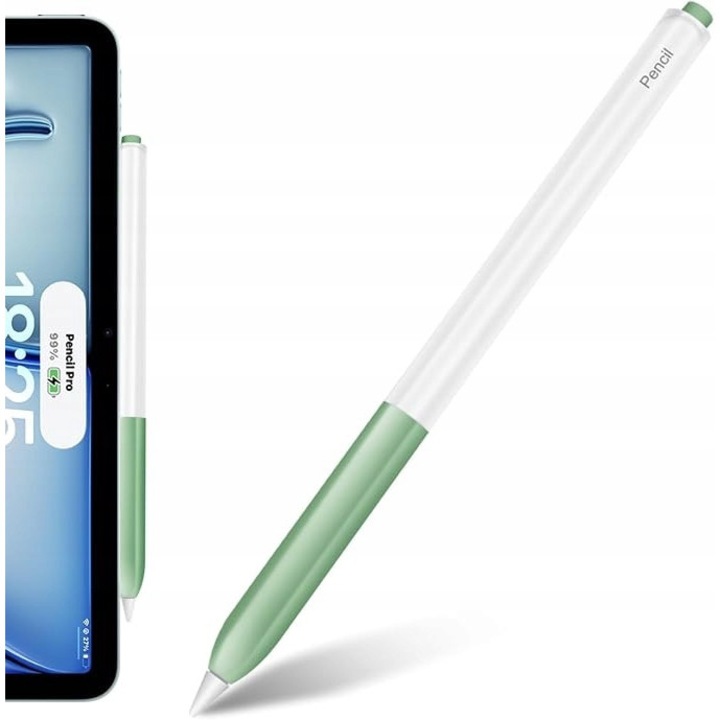 Husa pentru Apple Pencil 2, silicon, antiderapant, verde si alb, ultra-subtire