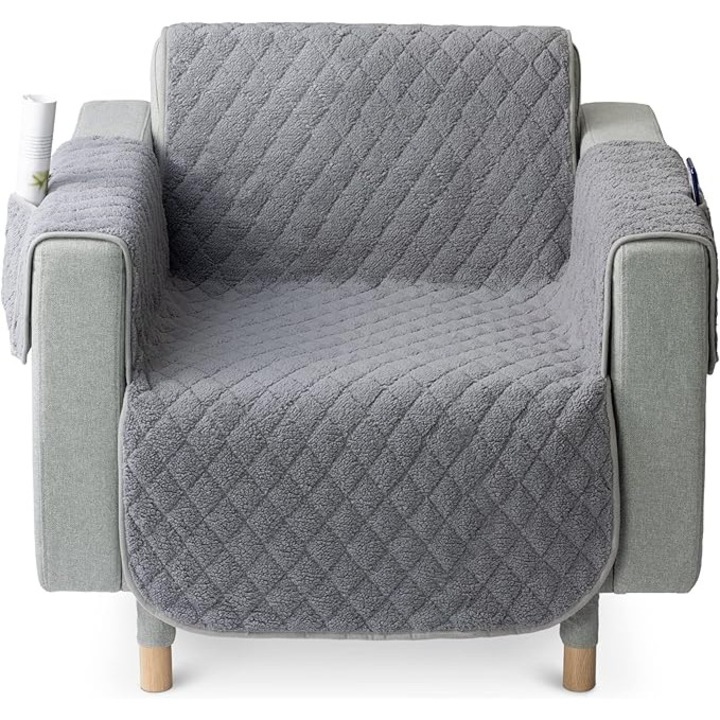 Husa Canapea Dubla cu Cotiera, Jemidi, Microfibra, 165 x 180 cm, Gri