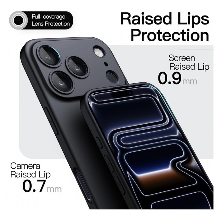 Husa Upzz® Ultra Slim New Compatibila Cu iPhone 17 Pro Max, Silicon Soft Slim Anti Amprente, Protectie La Camera, Negru
