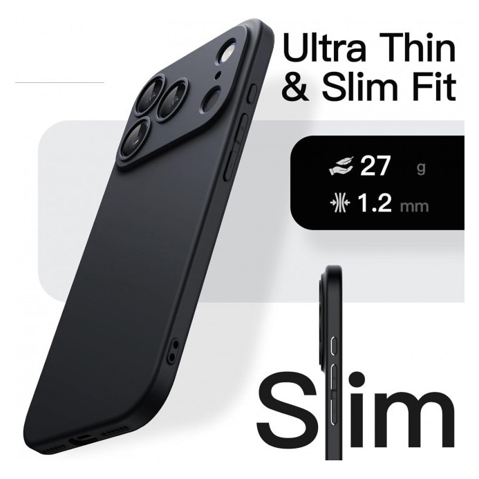 Husa Upzz® Ultra Slim New Compatibila Cu iPhone 17 Pro Max, Silicon Soft Slim Anti Amprente, Protectie La Camera, Negru